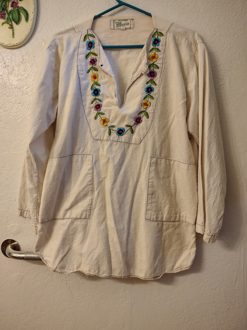 Cream Embroidered V-Neck Peasant Top
